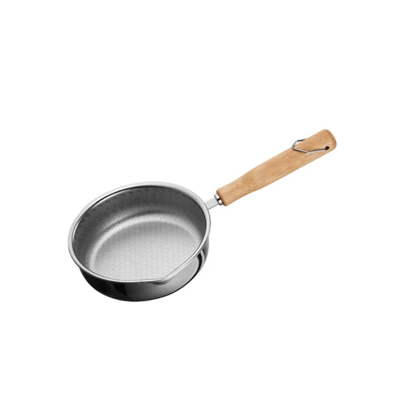 

H55E Flat Bottom Pan with Wood Handle Stainless Steel Frying Pans for Stir-Frying