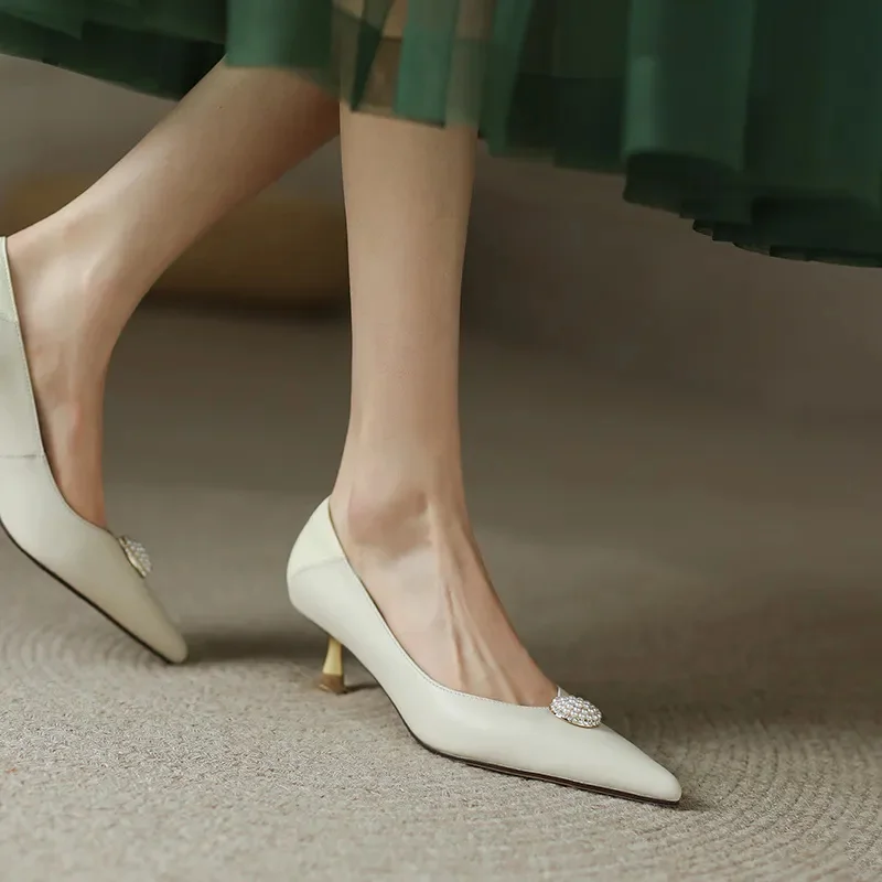 

Zapatos De Mujer Women Fashion Sweet Pointed Toe High Quality Beige Stiletto Heels Lady Casual Comfort Office Party Shoes G585