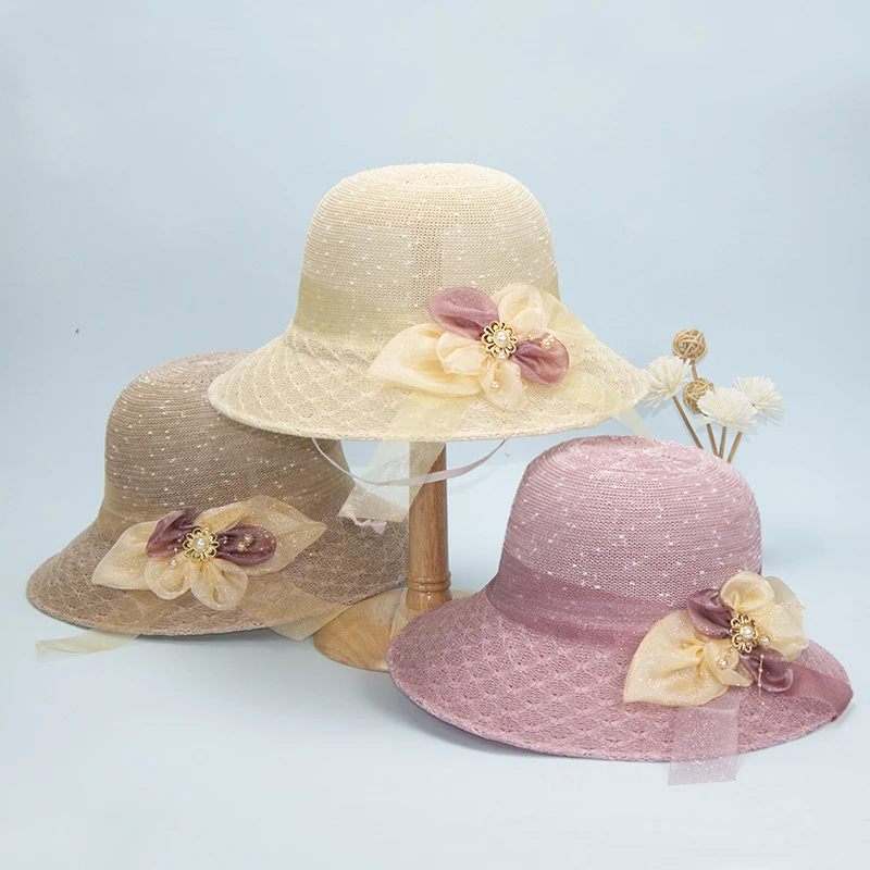 

Шляпа Женская Солнцезащитная соломенная, кружевная Панама с бантом и цветочной лентой, простая дышащая, для пляжа и отдыха на море, лето