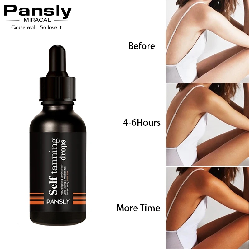 

Fast Tan Glow Drops Sunless Skin Tanning Oil Liquid Dark Self Tanner Drops Water Serum for Face Body Fake Indoor Tanning Lotion