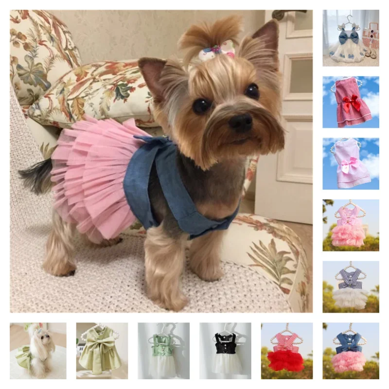 Модное платье с бантом юбка подвесками для домашних животных летняя одежда собак