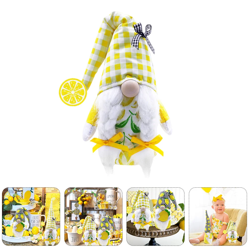 

1pc Lemon Pattern Faceless Doll Gnome Adornment Doll Ornament Plush Gnome Doll