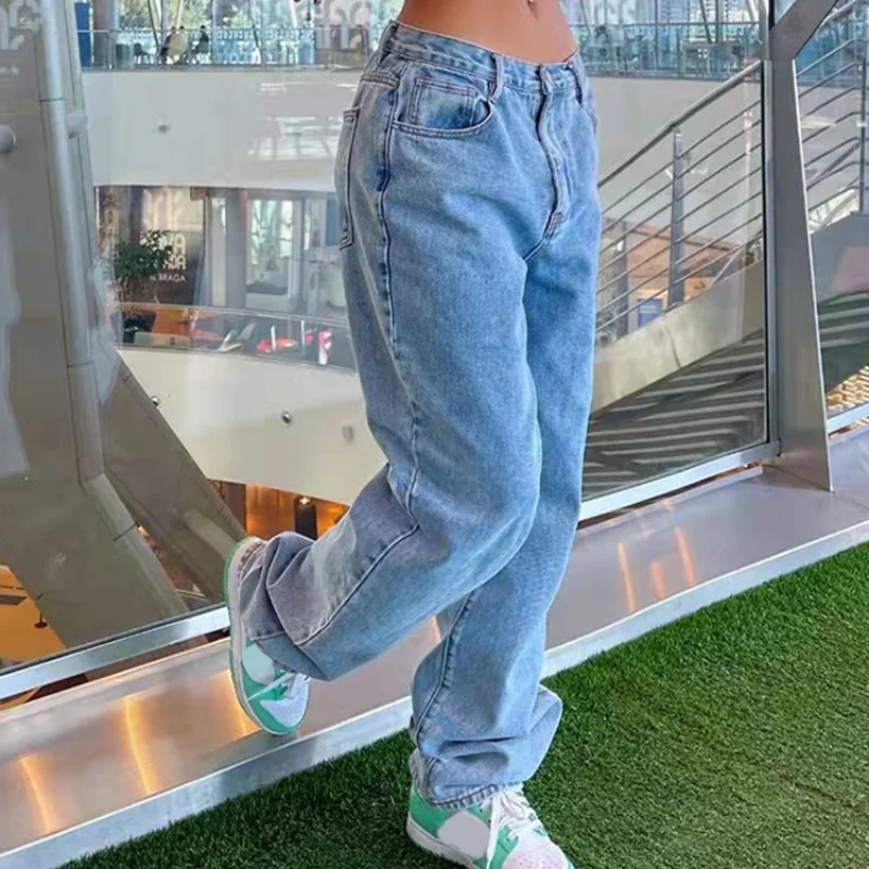 2023 Low Waist Jeans Women Baggy Jeans 2023 New Fashion Straight Leg Pants Y2k Denim Trousers Vintage Loose Blue Washed Jeans