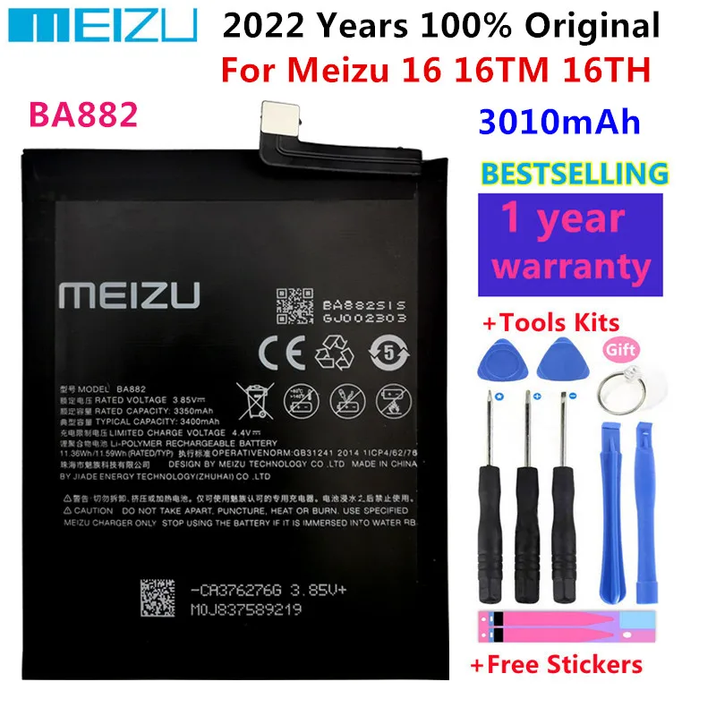 2022 100% Original High Quality 3010mAh BA882 Battery For Meizu 16 16TM 16TH Phone Latest Production Batteries Bateria+Tools