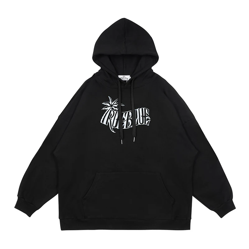 

High Street Retro Autumn and Winter Hooded Black White Hoodies Men and Women Harajuku Hip Hop Oversized Solid Color Sweatshirts