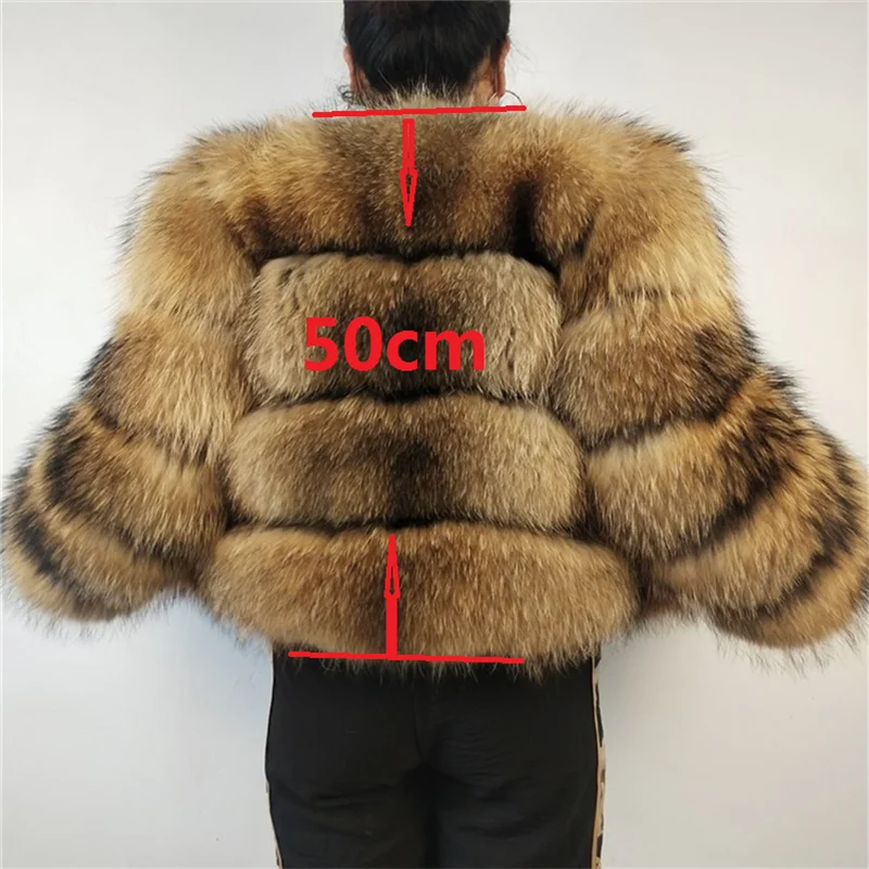Real Raccoon Silver Fox Fur Fluffy Short Coat Women Winter Natural Round Neck Slim Jacket New Warm Thick Plus-Size Outerwear
