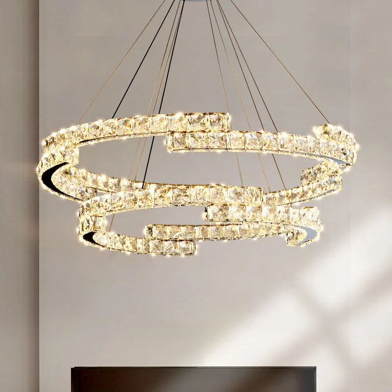 

Pendant Lights Luxury K9 Crystal Dimmable Modern Lustre Chrome Steel Foyer Suspend Lamp Deco Lumnarias Lamp Fixtures Led