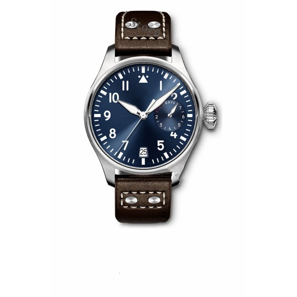 

mens automatic mechanical watch blue dial brown leather