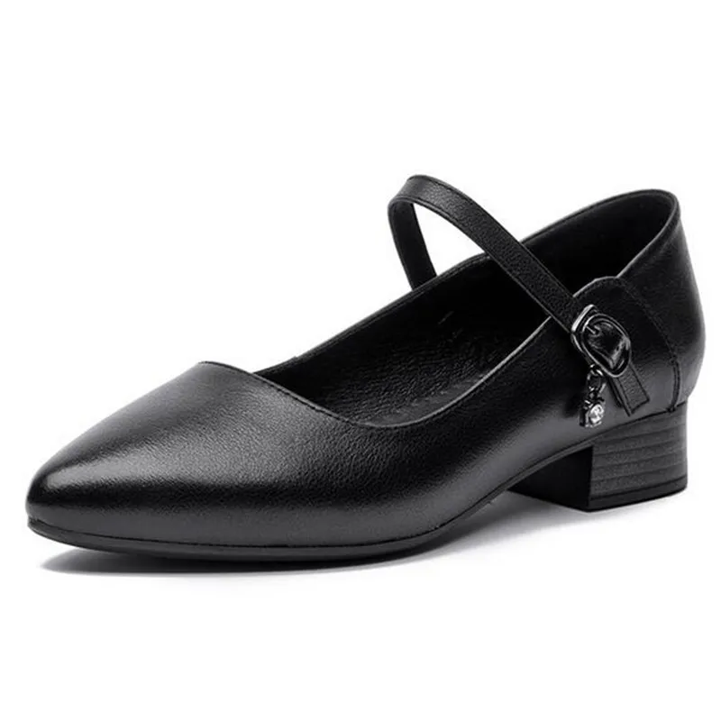 

Женские туфли на низком каблуке, черные туфли из натуральной кожи с острым носком, Элегантная модная обувь, новинка 2022