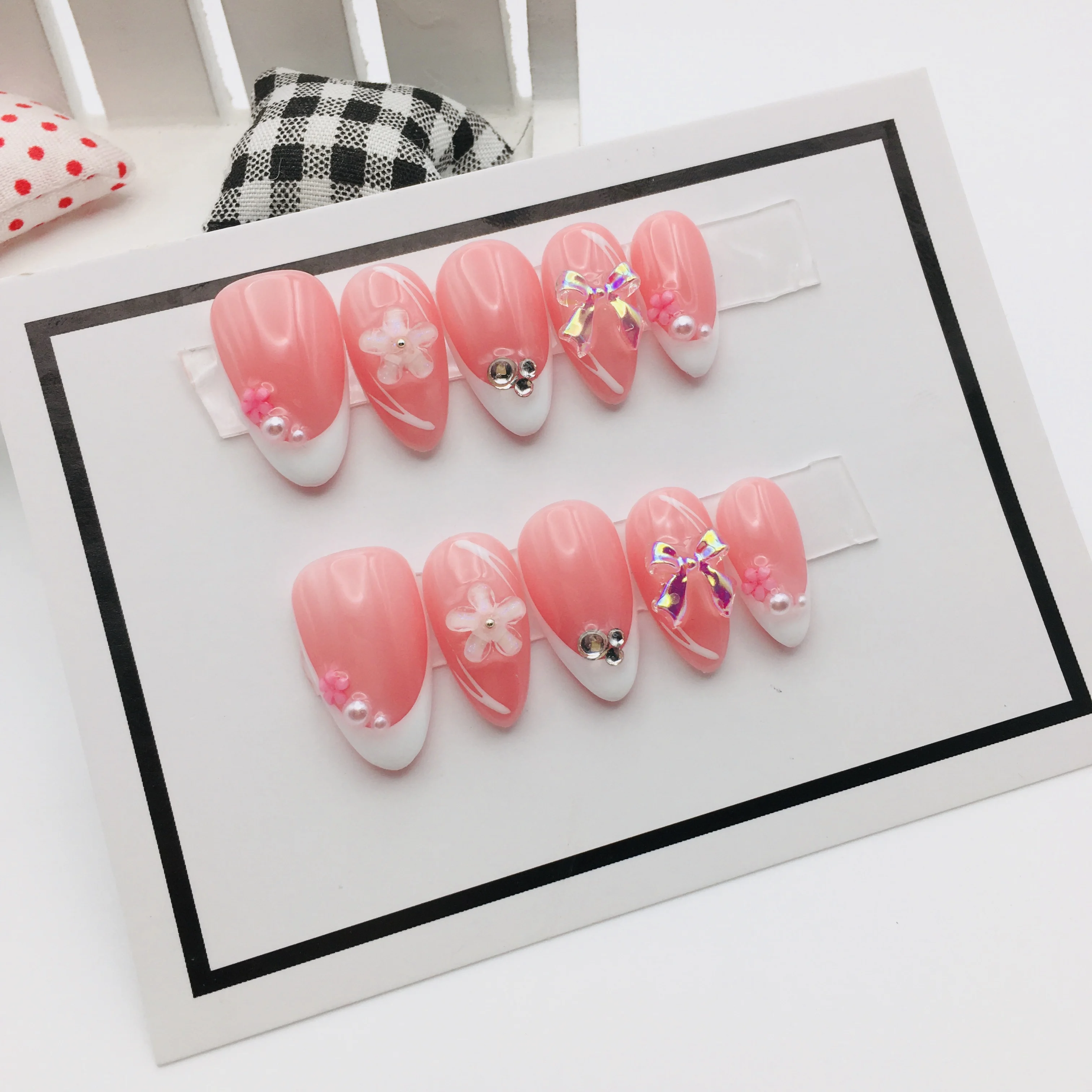 Новый пользовательский Короткий Средний цветок гроба в стиле Френч наконечник