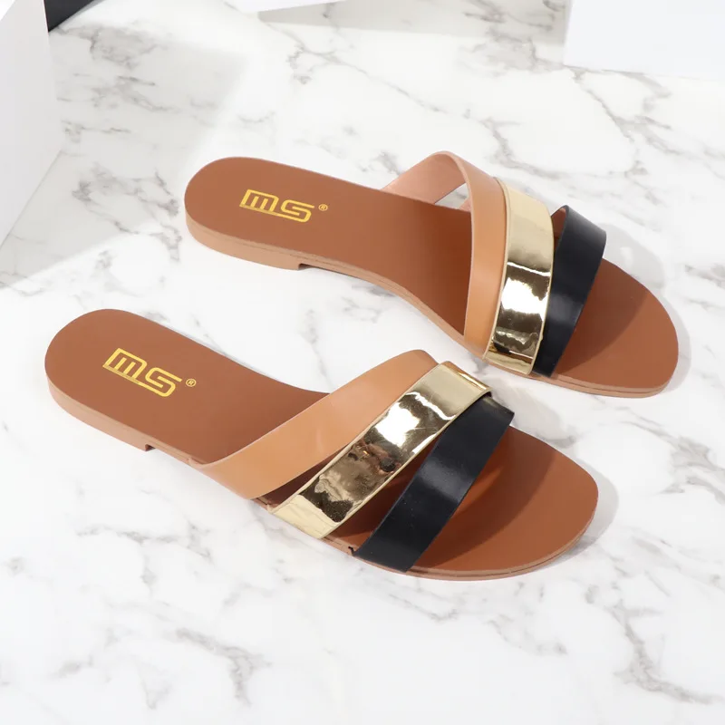 

Shoes Low Multicolored Sandals Big Size Slippers Flat Slipers Women Rubber Flip Flops Slides 2022 Hawaiian Round Toe PU Rome Mix