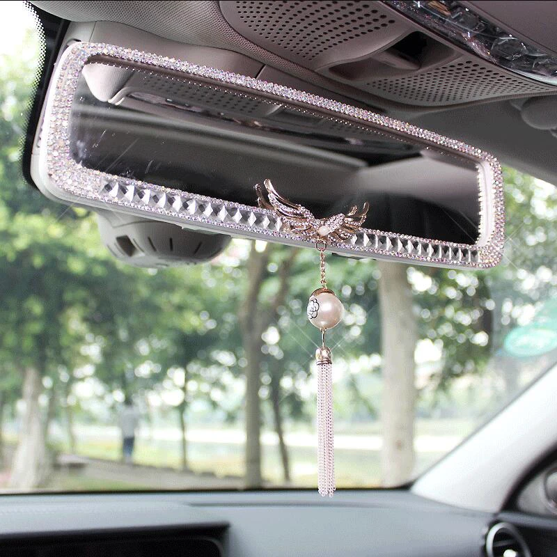 Angel Wings Rhinestone Car Interior Rearview Mirror Decor Charm Crystal Diamond Rear View Mirror Ornament Women Auto Accessories Angel Wings Rhinestone Car Interior Rearview Mirror Decor Charm Crystal Diamond Rear View Mirror Ornament Women Auto Accessories