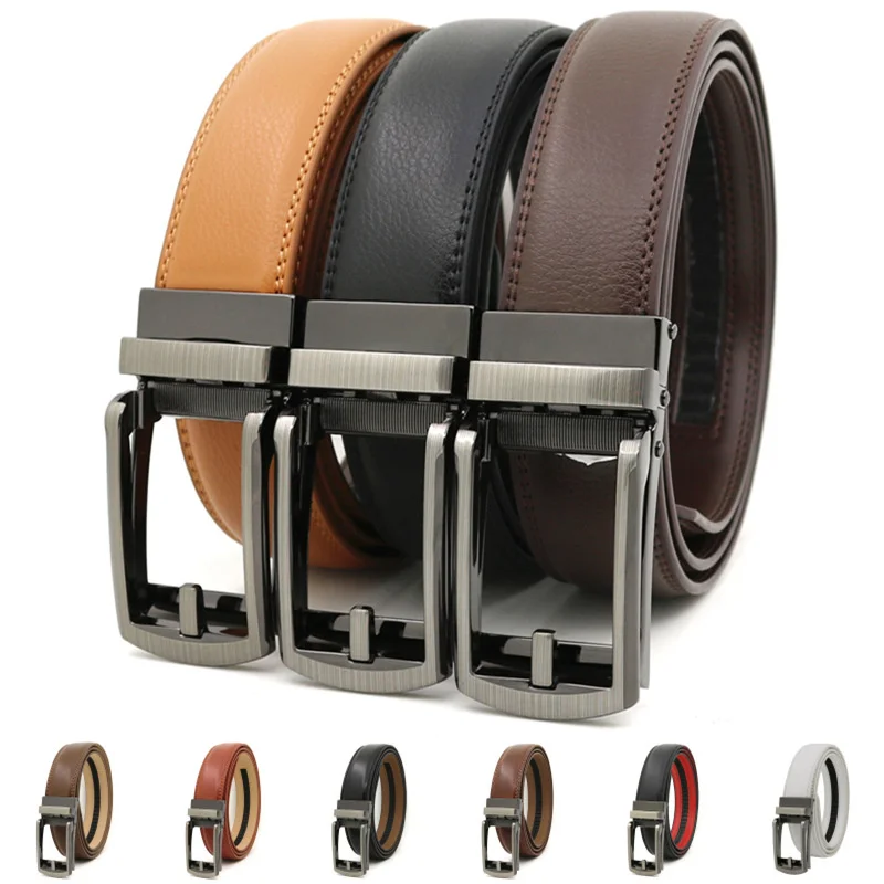 Men's Click Belt automatic buckle 130cm 140cm Comfort Leater Ratcet Dress wit Slide Buckle -Adjustable Trim to Fit 120cm