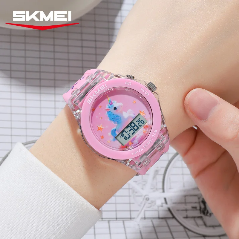 Фото SKMEI 2646 Новые детские часы с мультяшным рисунком для девочек и мальчиков, электронные светящиеся часы с таймером, красочные №5