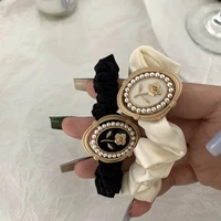 2022 summer soft solid color satin silk metal pearl flower scrunch elastic hair band for woman simple exquisite rubber rope ties