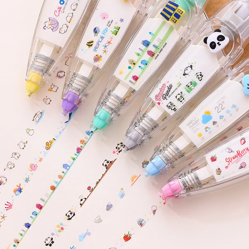 

Cartoon Push Tape Pen Sticker Kawaii Decorative Correction Tape Floral Kids Label Sticker Decor for Children Toy DIY Crafts