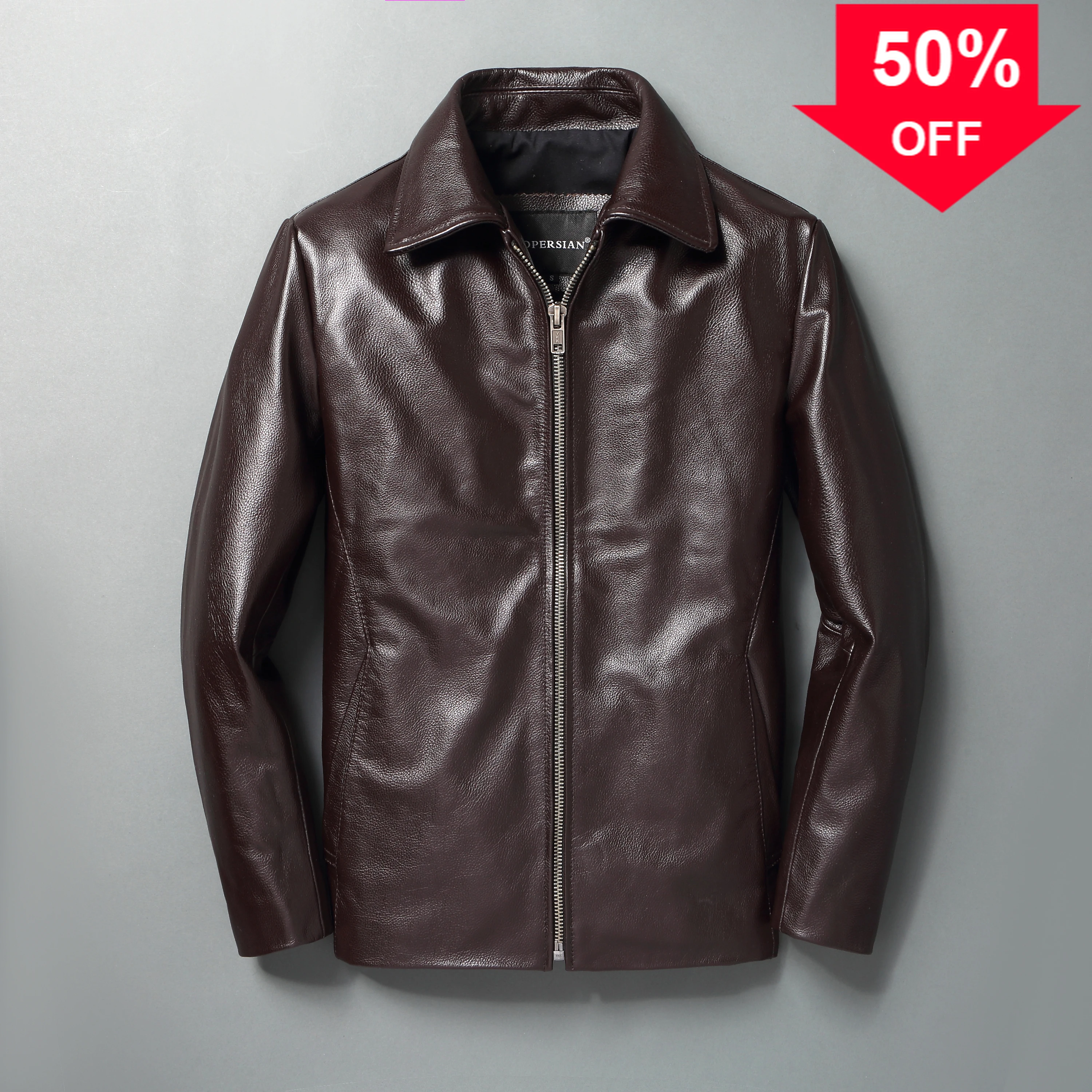 

Men Leather Jacket Spring Autumn Soft Top Layer Cowhide Leather Loose Jacket Black Brown Lapel Natural Calfskin Classic Jacket