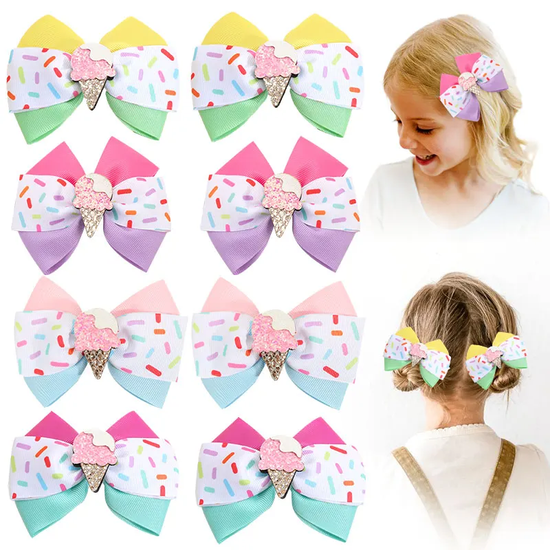 

ncmama 2Pcs Glitter Ice Cream Hair Clips For Baby Girl Cute Summer Bow Hairpin Kids Barrettes Children Headwear Hair Accessories