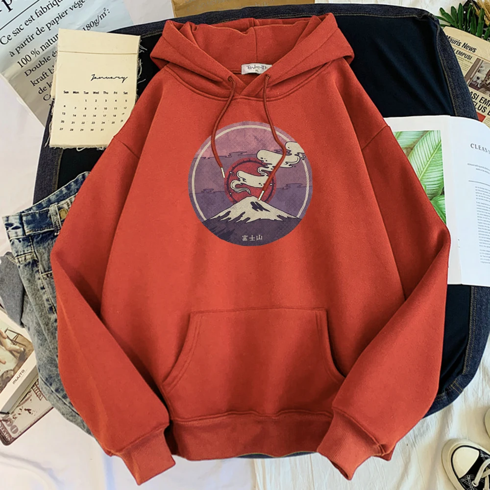 

Mount Fuji Vintage Print Sweatshirts Hoodie Men Street Hip Hop Clothing Vintage Funny Streetwear Long Sleeve Loose Tracks Male