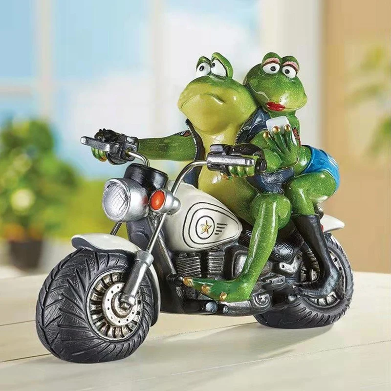 

Biker Frog And His Lady Figurine Garden Frog Decor Sculpture Resin Crafts Ornaments Garden Living Room Decoration