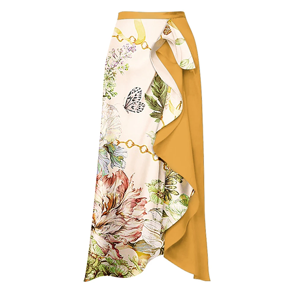 2023 New Ruffled Floral Print Bikini Split-joint Swimsuit Vintage Bathing Suit Women's Swimming Set Summer Beach Wear High Waist