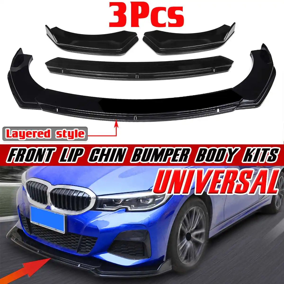

3PCS Universal Car Front Bumper Splitter Lip Diffuser For BMW X5 E70 F20 E90 E53 G20 G30 E90 E91 E92 E93 F30 F80 F32 F82 E60 E61