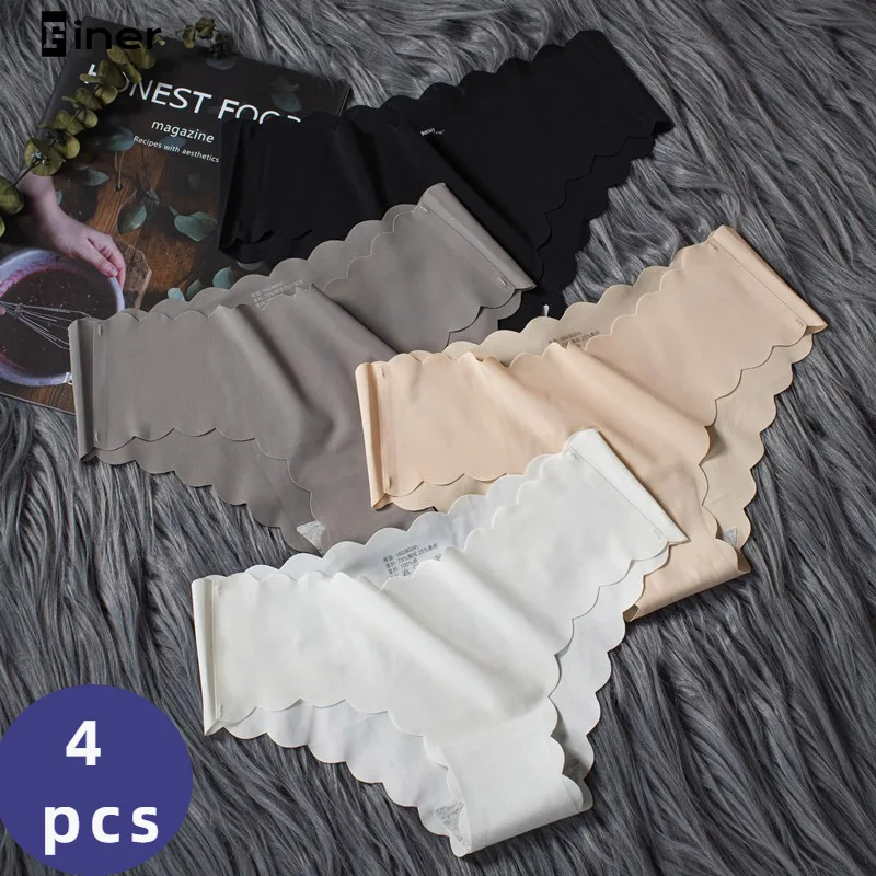 

4 Pcs Lot Panties Seamless Women's Plain Panties Set Solid Underwear For Women Silk Slips Underpanties Panty Woman Culotte Mujer