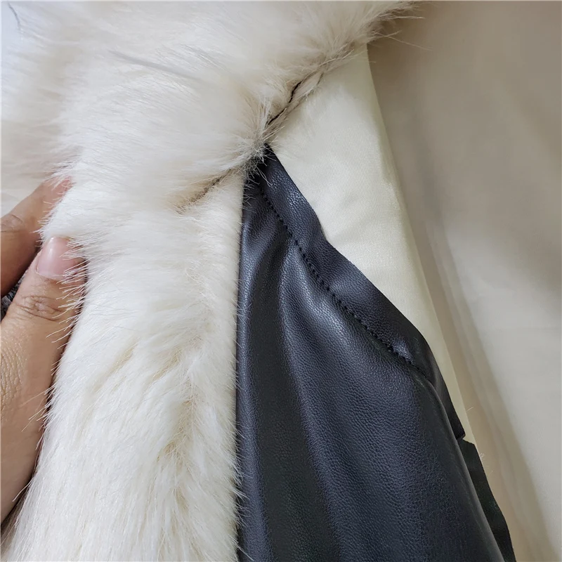 Embroidery Sequins Tassel Chain Faux Fur Coat Women Fur Collar Long-Sleeved Thickened Leather Stitching Fur Jacket Winter 2021