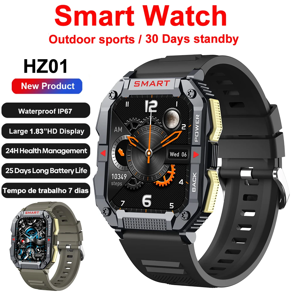 

HZ01 1,83 дюймовые HD спортивные умные часы мужские Bluetooth вызовы пользовательские циферблаты спортивные режимы мониторинг здоровья 30 дней в реж...