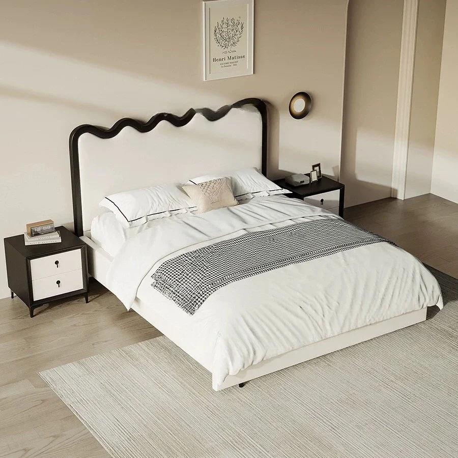 Кремовая ветровая Экологичная кожаная кровать из массива дерева 1 8 метра двойная