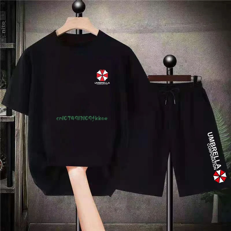 

Umbrella Black Short Sets Cotton Game Limited Aesthetic Graphic 2 Piece Sets Casual Loose Vintage Summer Tees Shorts Women Men