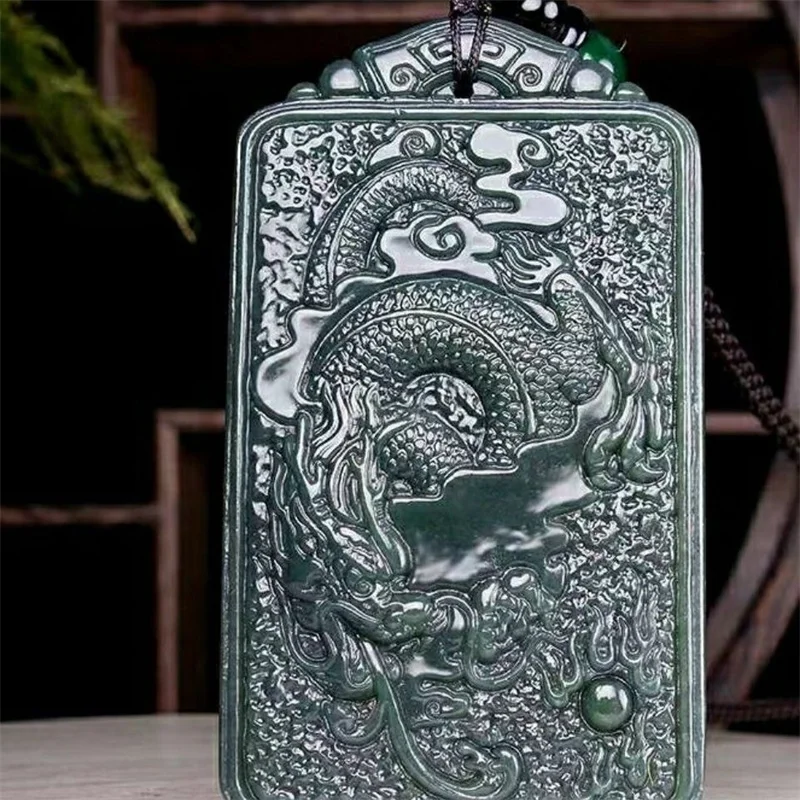 

Hot Selling Natural Hand-carve Hetian Jade Cyan Zodiac Dragon Panlong Necklace Pendant Fashion Jewelry Men Women Luck Gifts1