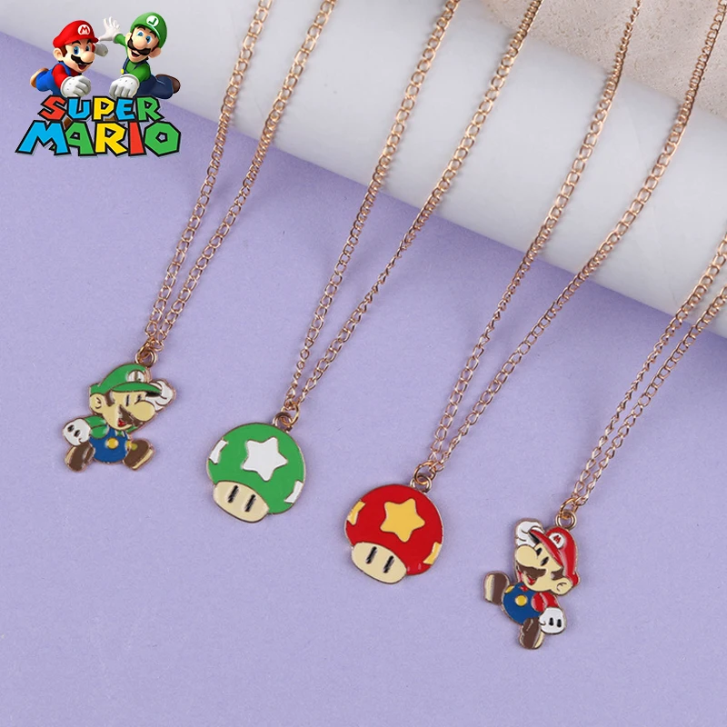 

New Mario Bros Necklace Accessories Anime Luigi Toad Cartoon Character Alloy Pendant Children Girl Collars Classic Gaming Gifts