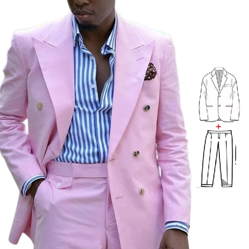 New Design Pink Suits for Men 2023 Double Breasted Slim Fit Wedding Tuxedos for Groomsmen Terno Masculino Completo 2 Piece Set
