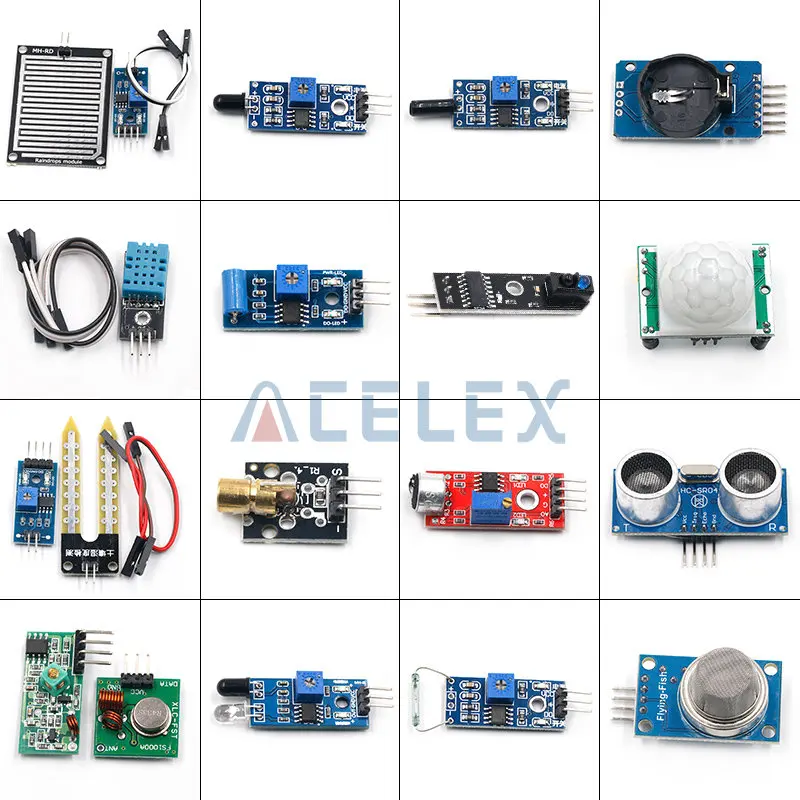 16 шт./лот pi 2 3 комплект модуля датчика HC-SR04 501 DHT11 DS3231 Φ звуковой датчик дождя почвы