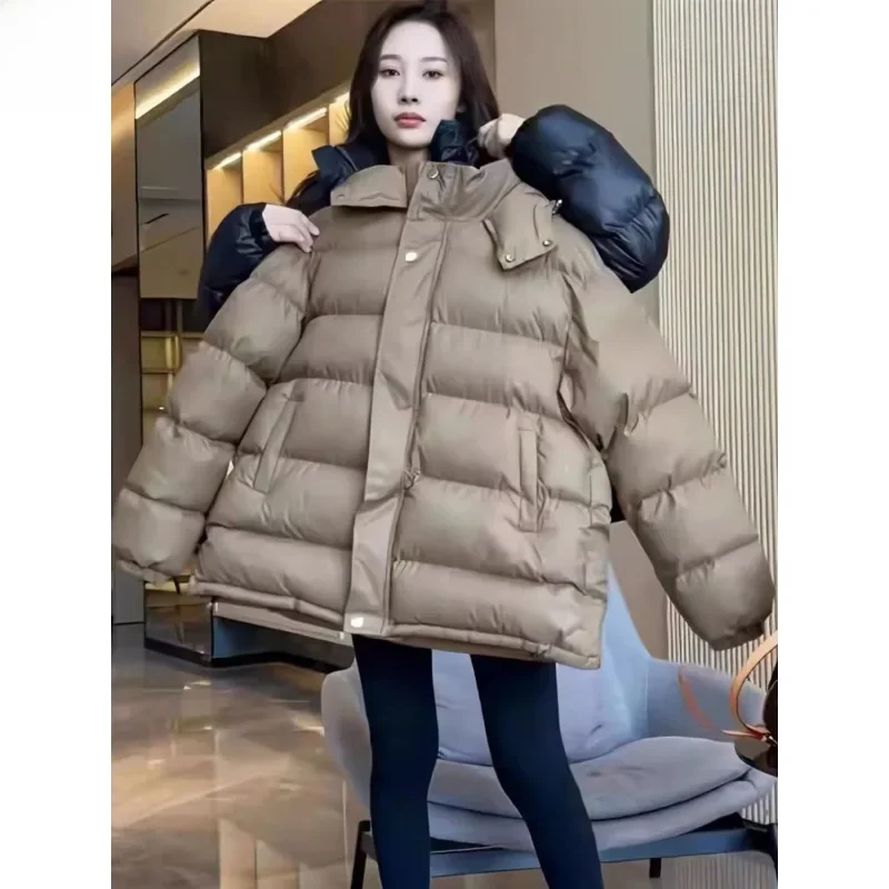 Женское пуховое хлопковое пальто свободного кроя с капюшоном утепленная