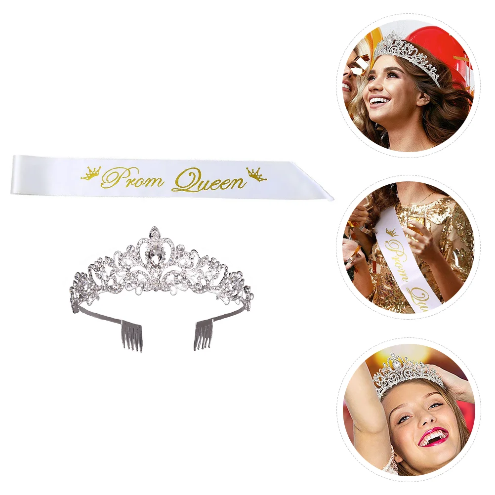 

Набор украшений для выпускного вечера, повязки на голову, Женская резинка для волос, для макияжа, для выпускного вечера, Королевский атласный пояс, искусственные аксессуары, наплечная Miss со стразами