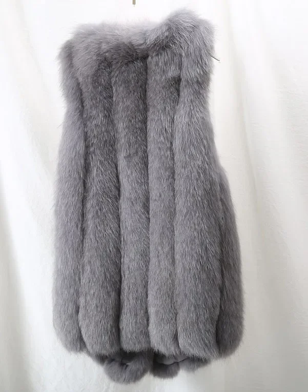 Мягкий и густой жилет из натурального лисьего меха для женщин модный длинный