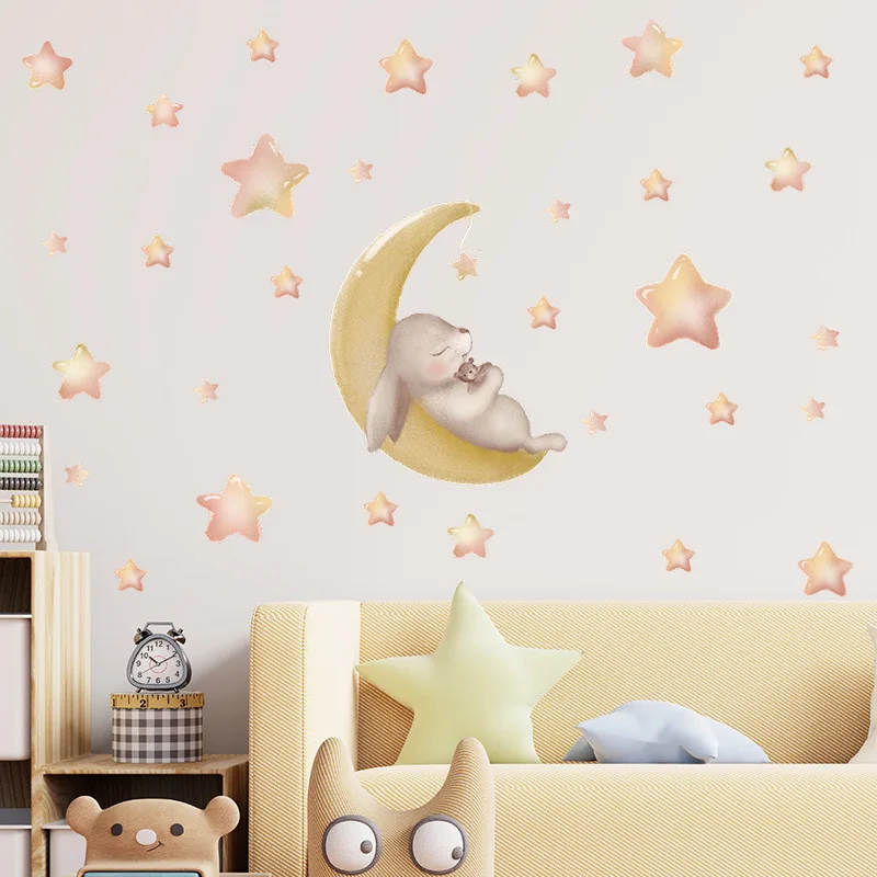

Cartoon Rabbit Star Good Night Wall Stickers Children's Room Kindergarten Home Wall Decoration Wall Stickers Self-adhesive DIY
