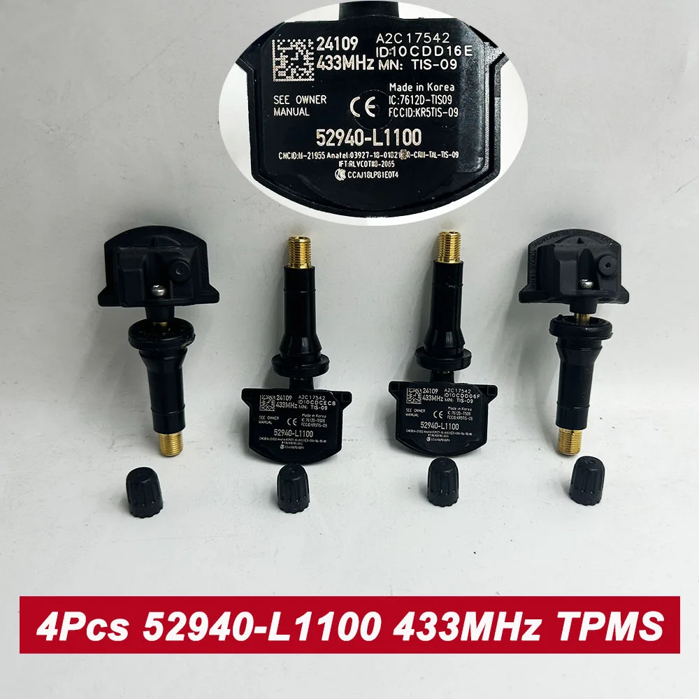 

4 шт. 52940-L1100 52940L1100 433 МГц TPMS датчик давления в шинах для Hyundai Elantra Ioniq 5 Sonata Kia Carnival Optima Sorento