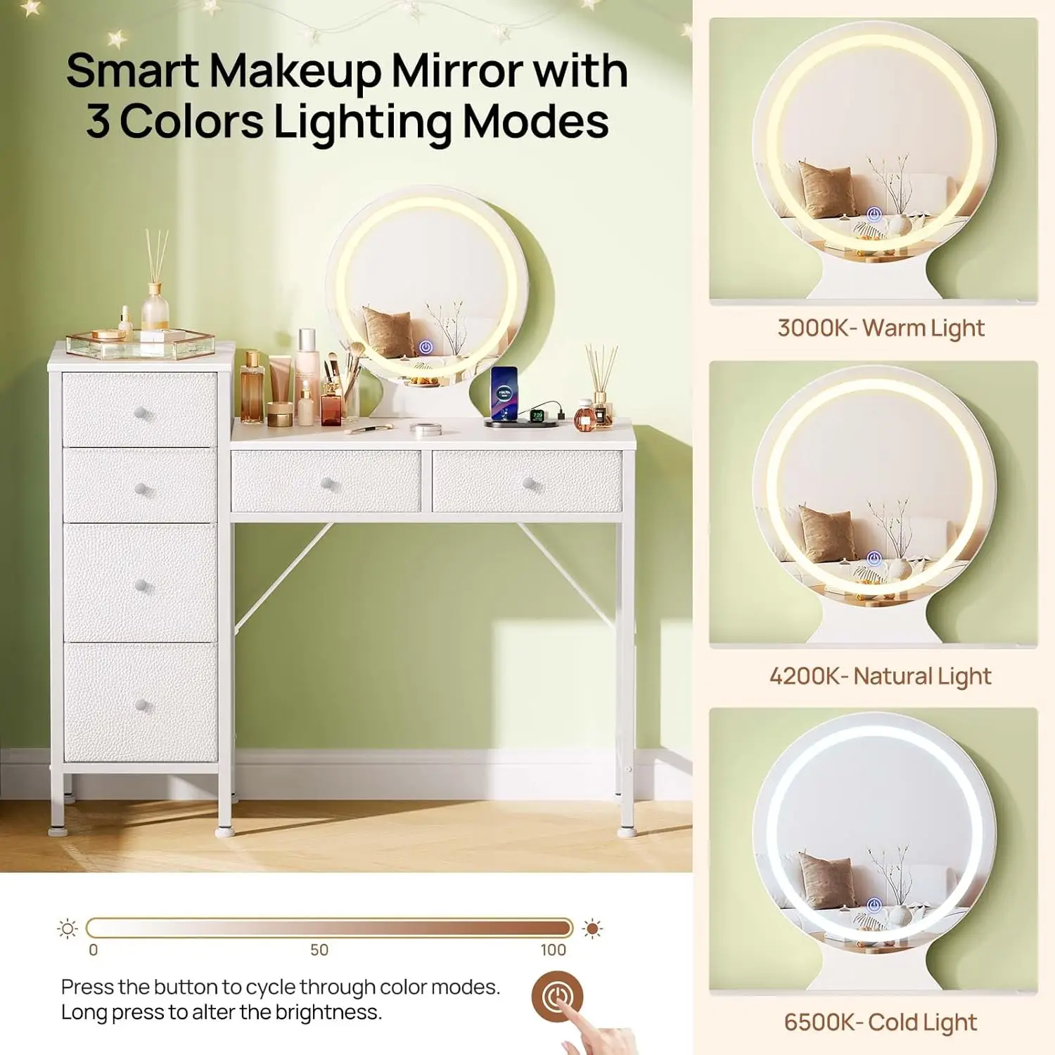 Туалетный столик с зеркалом и подсветкой туалетный для макияжа зарядной