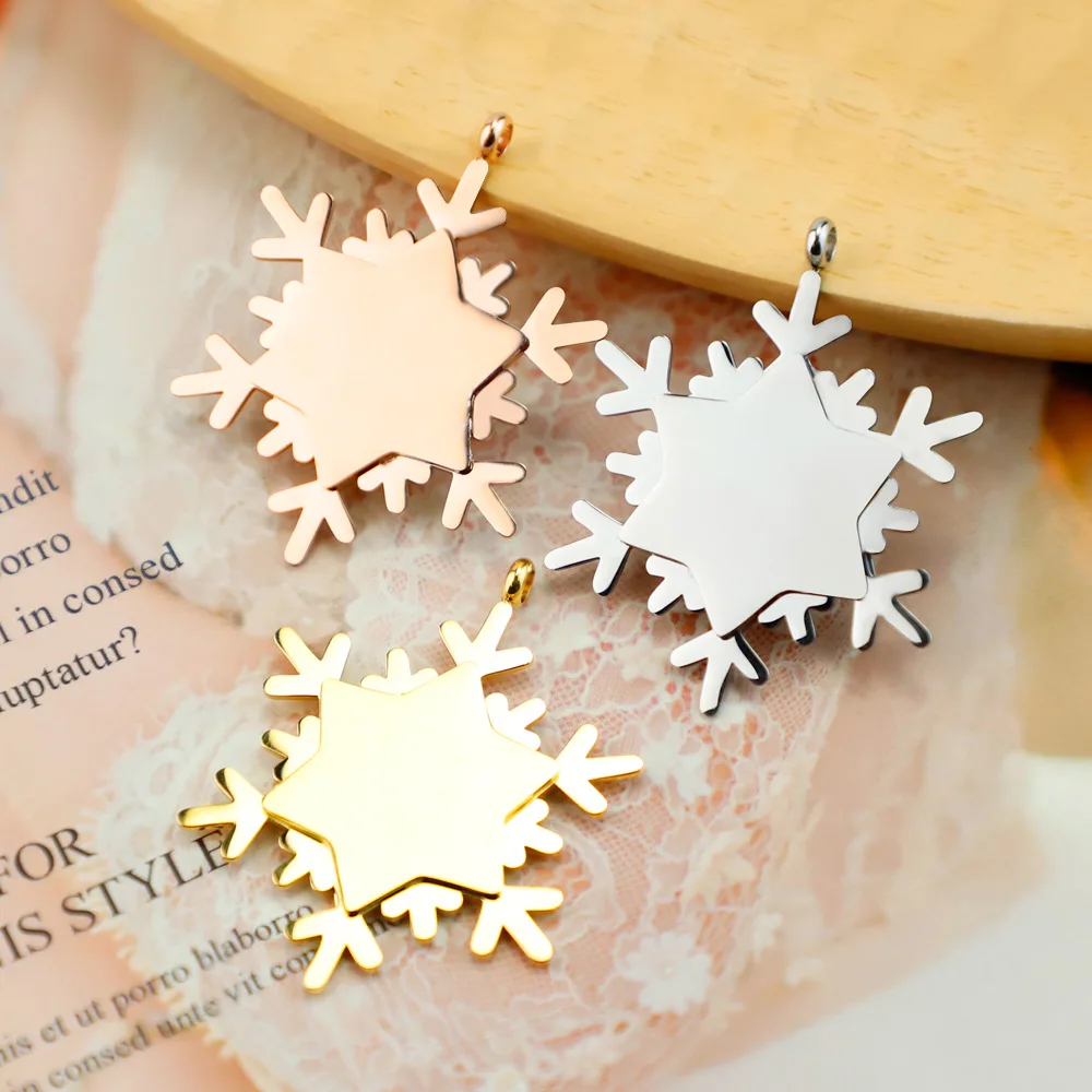 

10Pcs/Lot 36*46mm PVD Plated Mirror Polished Stainless Steel Cutting Snowflake Pendant Charms For DIY Making Necklaces Jewelry