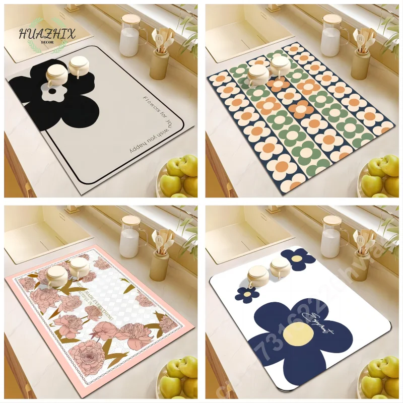 

Colorful Flowers Dish Drying Mat Drain Pads for Home Placemat Super Absorbent Anti-Slip Waterproof Anti-Bacteria Home Decoration
