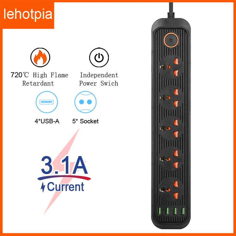 

Lehotpia EU/US/UK Power Strip Plug Extension Cable Electrical Sockets Adapter With 4 USB Ports 3.1A Fast Charing Network Filter