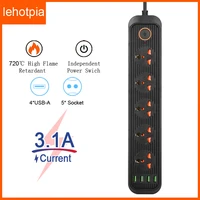 lehotpia euusuk power strip plug extension cable electrical sockets adapter with 4 usb ports 3 1a fast charing network filter