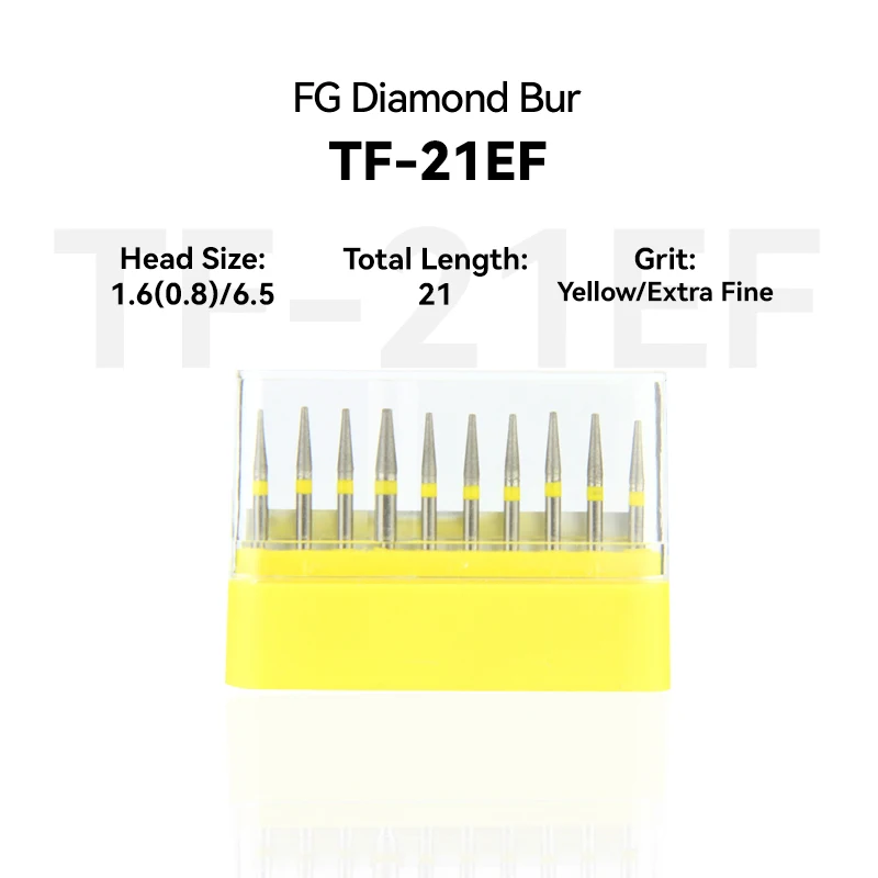 

1Set Dental Diamond Burs TF-21EF FG High Speed 21.0mm Yellow Rings Extra Fine Medium Intra-oral Shank Burs for Dentistry