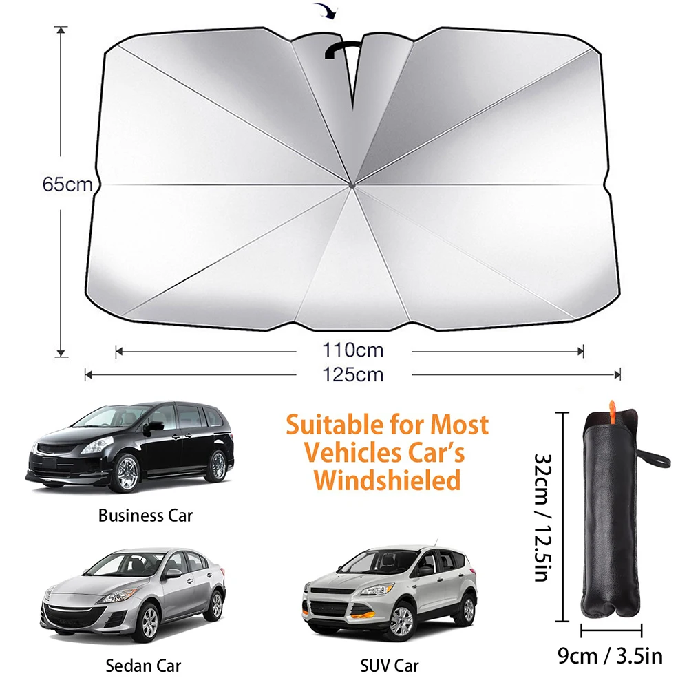

65*125cm/80*140cm Car Windscreen Sun Shade Sunshade UV Heat Reflective Visor Umbrella Front Cover Foldable Visor Umbrella