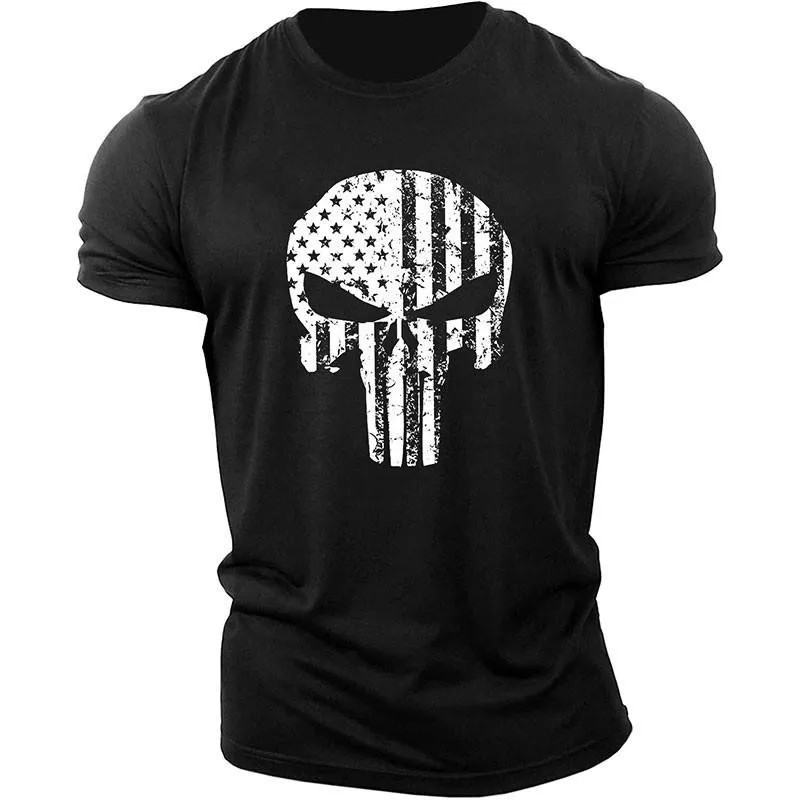 

Summer Casual Sports T-shirt Skulls Print Men's T-shirt Spartan Graphic Short Sleeve Quick Drying Tough Guy Top