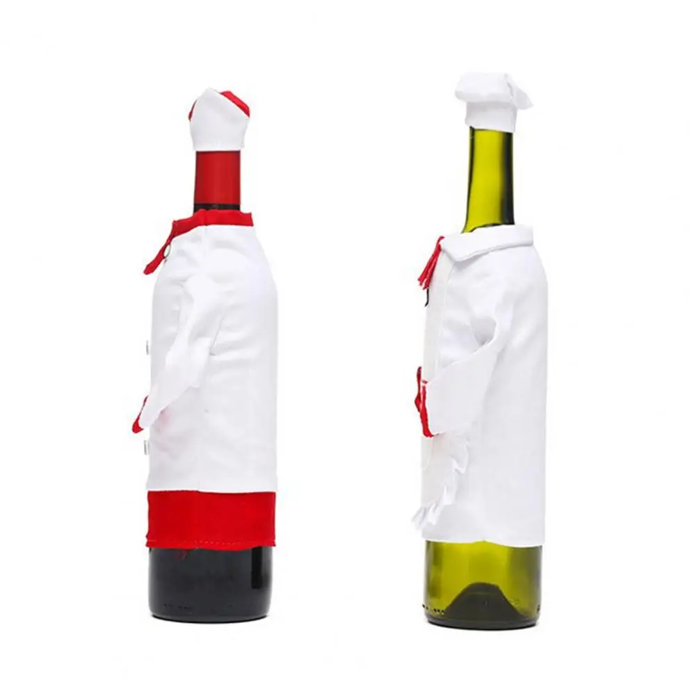 Reusable 1 Set Cute Mini Chef Clothes Cap Wine Bottle Cover Scene Layout Wine Bottle Bag Lace   Holiday Supplies images - 6
