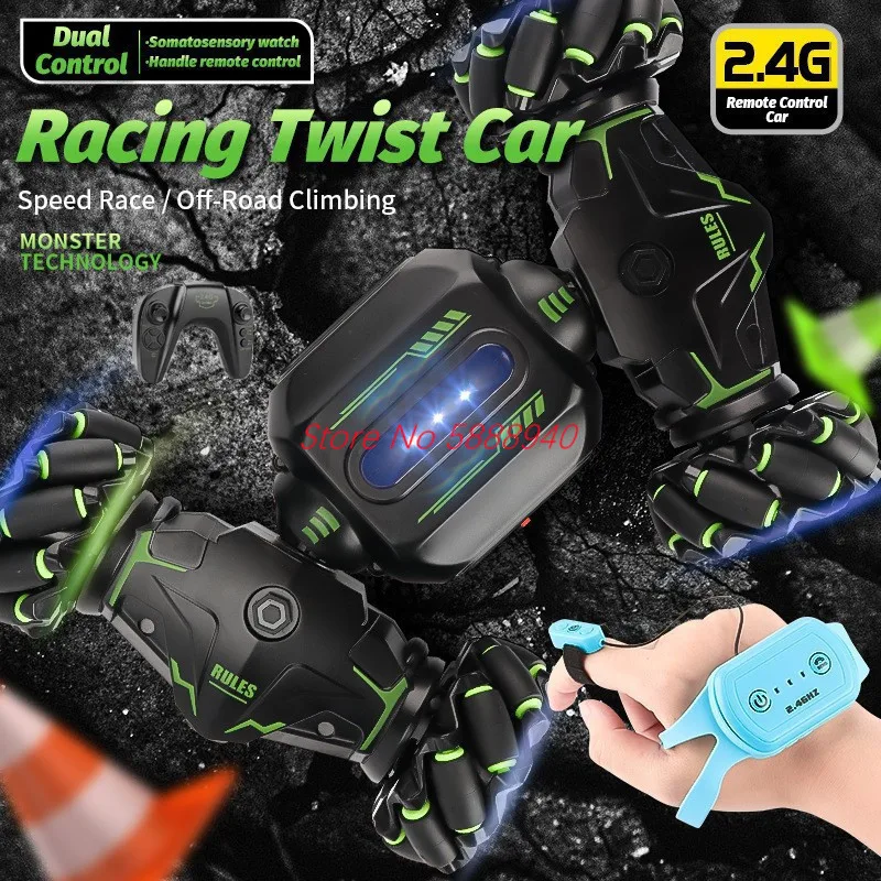 

4WD Drive Watch Dual Control Stunt Drift RC Car 2.4G Gesture Sensing One Key Deform Racing Off Road Twist Remote Control Car Toy